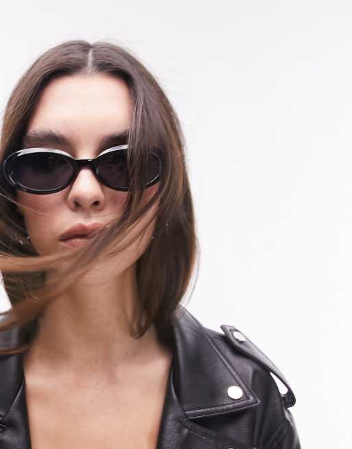 Topshop - Tulip - Afrundede ovale solbriller i sort