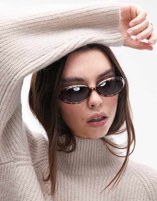 Topshop – Tulip – Zaokrąglone owalne okulary przeciwsłoneczne w szylkretowym kolorze