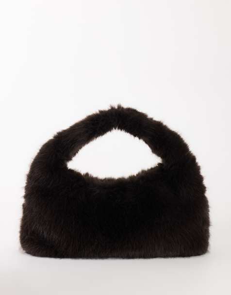 Topshop Tully large faux fur shoulder bag in chocolate - view 1