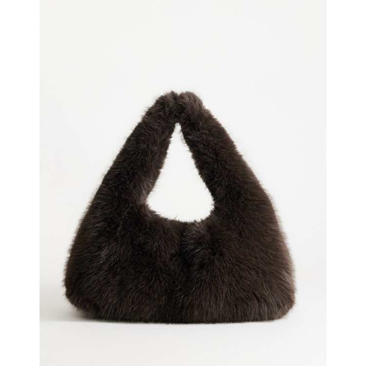 Topshop Tully large faux fur shoulder bag in chocolate | ASOS