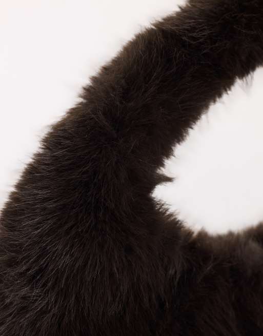 Topshop Tully large faux fur shoulder bag in chocolate, 3 of 4