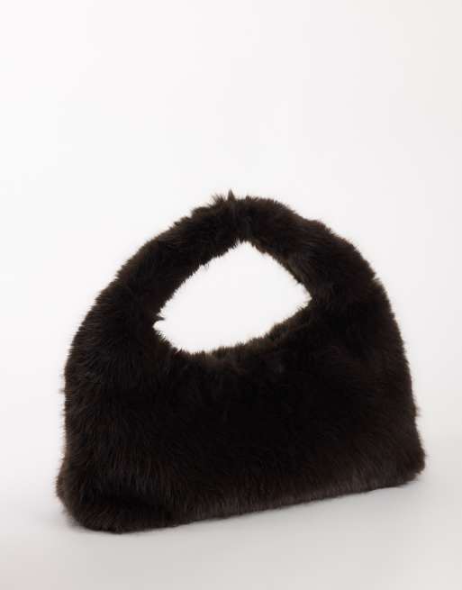 Topshop Tully large faux fur shoulder bag in chocolate, 4 of 4