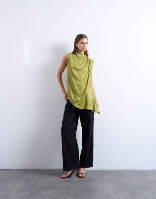 Topshop Tunic Tuck Sleeveless Top In Green
