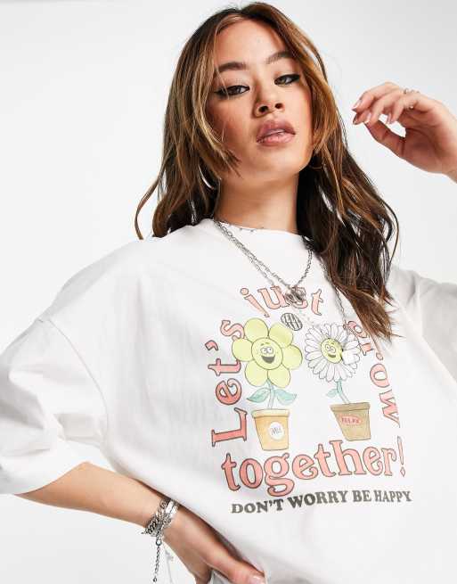 Topshop - Tuniek met 'Let's just grow together' in wit