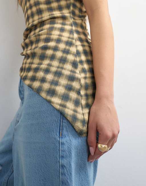 Topshop – Tunika-Oberteil aus Netzstoff mit Karomuster und Stehkragen, 4 von 4