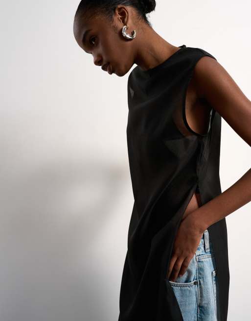 Topshop - Tunique longue en organza transparent - Noir, 2 de 4