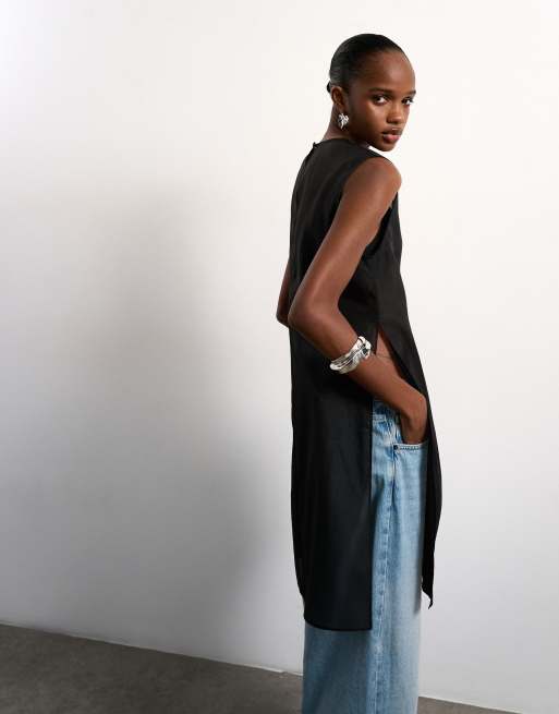 Topshop - Tunique longue en organza transparent - Noir, 3 de 4