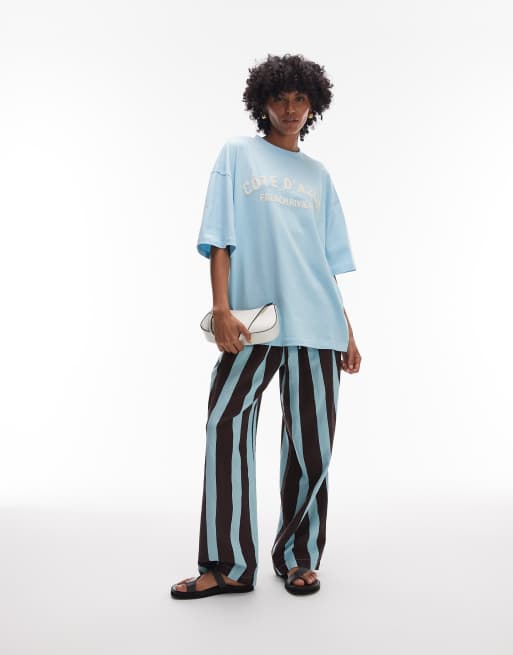 Topshop – Turkos t-shirt i jersey och oversize med Cote d'Azur-tryck, 4 av 4