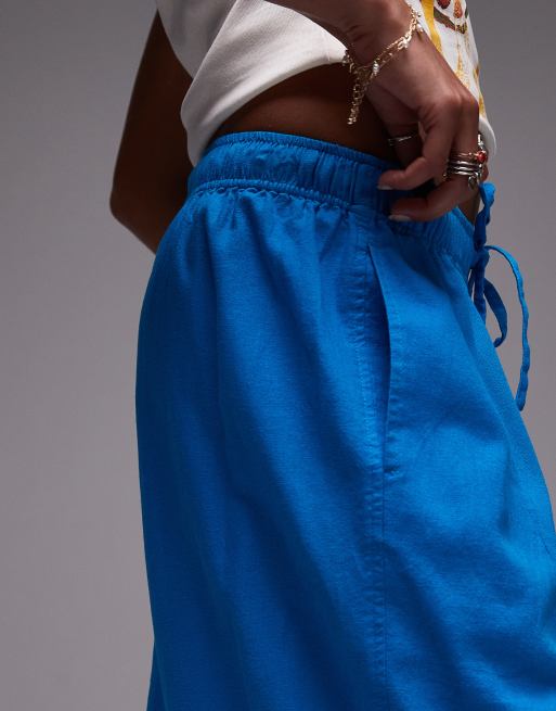 Topshop – Turkosblå linnebyxor med ballongben, 4 av 5