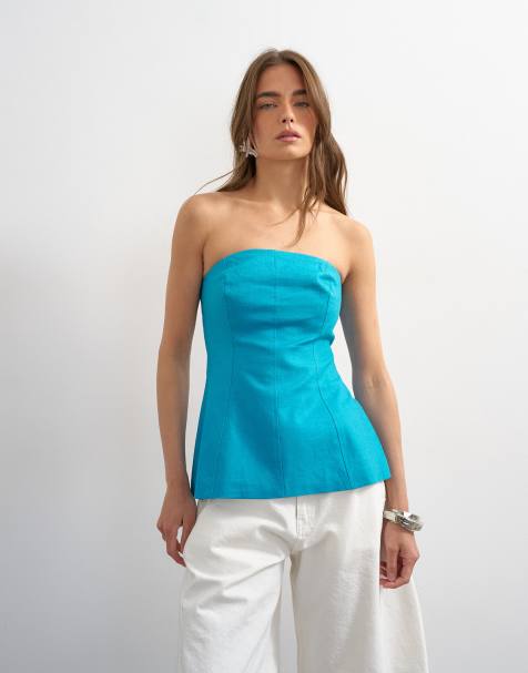 Topshop – Turkusowy dopasowany top bandeau - view 1