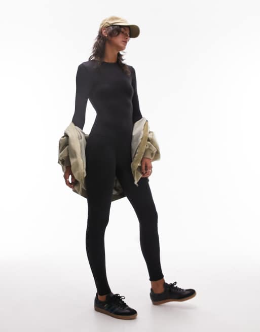 Topshop - Tuta aderente a maniche lunghe super soffice nera