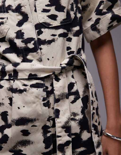 Topshop - Tuta jumpsuit a maniche lunghe con stampa maculata monocromatica, 4 di 4