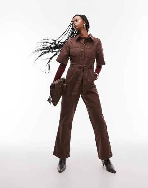 Topshop - Tuta jumpsuit color bronzo a maniche corte - view 1