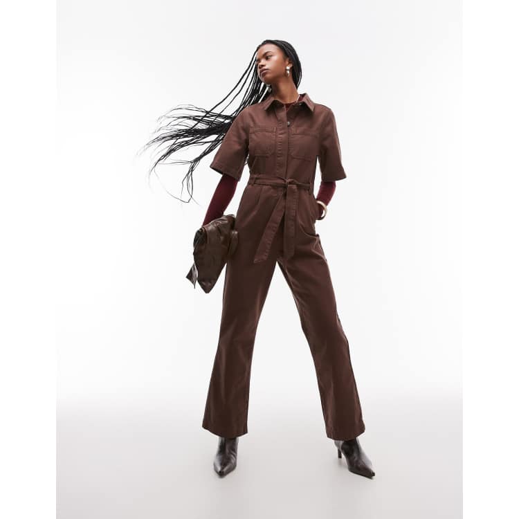 Topshop Tuta jumpsuit color bronzo a maniche corte ASOS