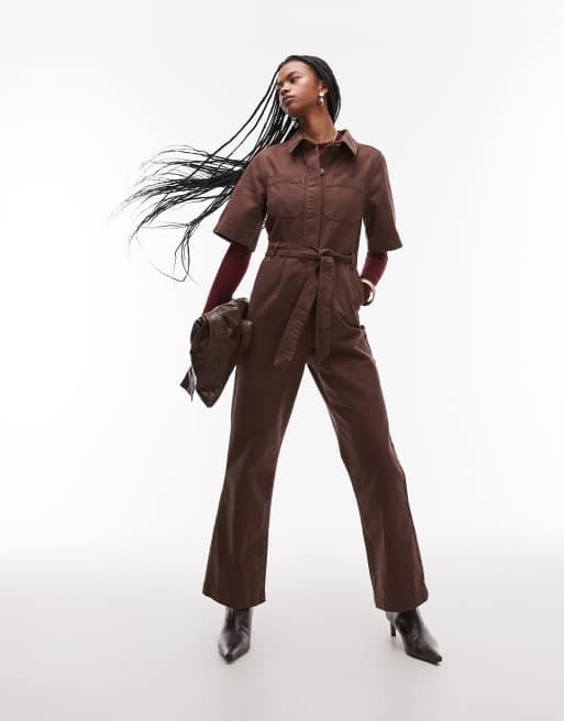 Topshop - Tuta jumpsuit color bronzo a maniche corte 