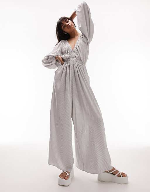 Topshop - Tuta jumpsuit monocromatica in lino a righe