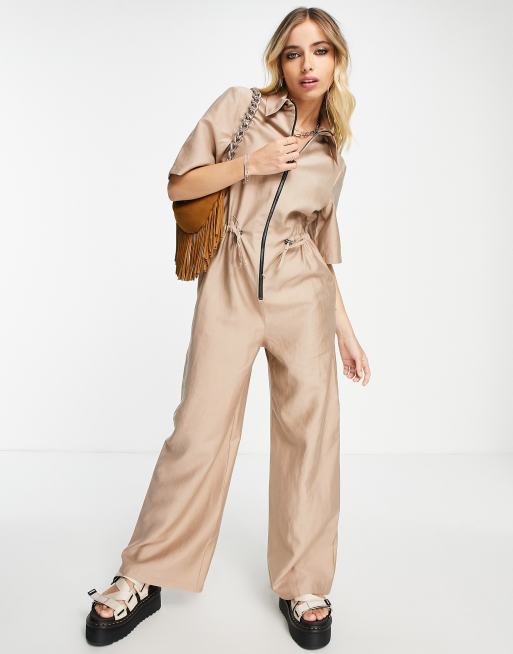 Topshop - Tuta jumpsuit multitasche color pietra con zip