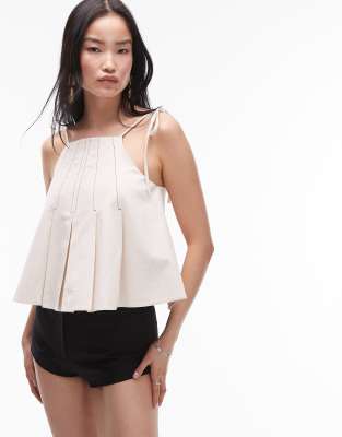 Topshop Twill Contrast Stitch Cami In Ivory-white