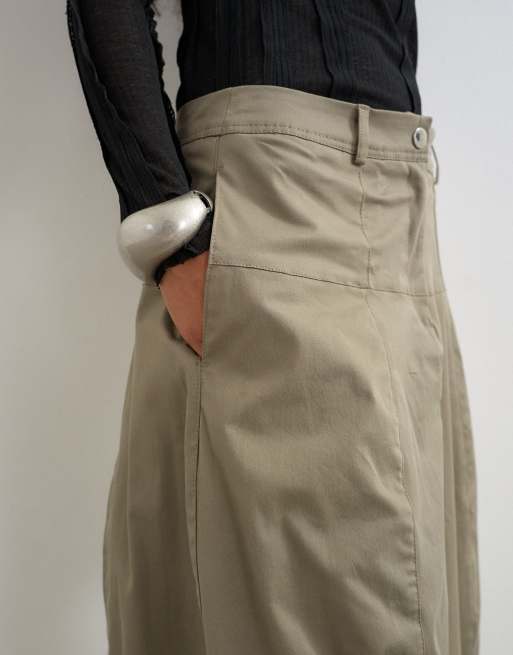 Topshop twill drop waist barrel midi skirt in charcoal grey, 5 of 5