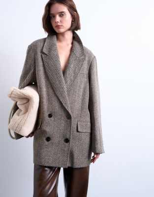 Topshop Twill Heritage Blazer With Wool In Gray