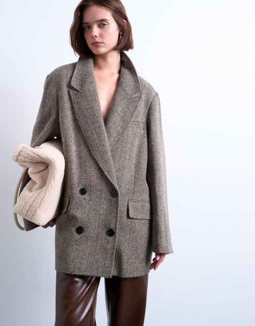 Topshop twill heritage blazer with wool in multi