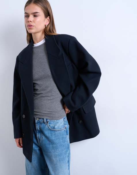 Topshop twill heritage blazer with wool in navy