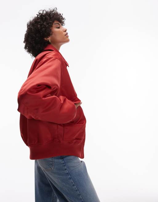 Topshop twill nylon bomber jacket in red