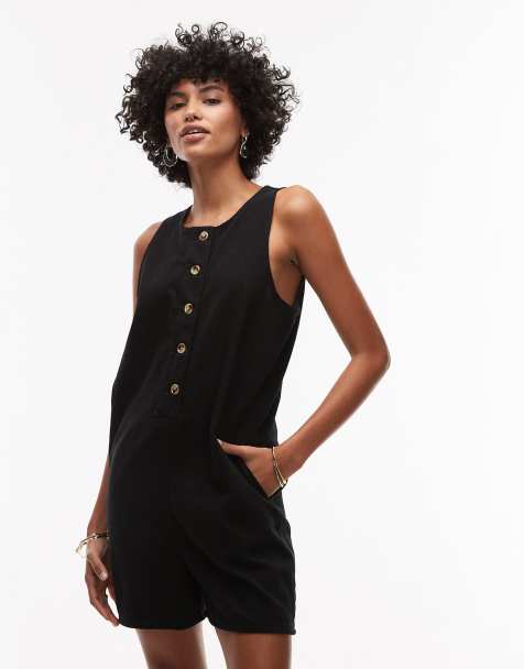 Topshop twill romper in black - view 1