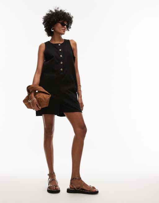 Topshop twill romper in black, 2 of 4