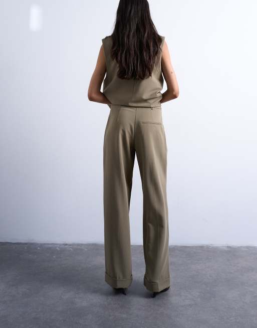 Topshop twill straight leg trouser in mushroom, 4 of 5