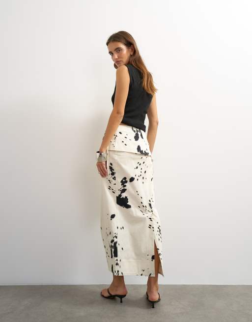 Topshop twill wikkelmaxirok met strikdetail in koeienprint, 3 van 5