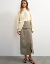 Topshop twill wrap tie detail maxi skirt in charcoal grey