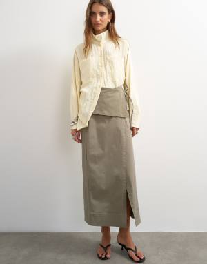 Topshop twill wrap tie detail maxi skirt in charcoal grey