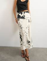 Topshop twill wrap tie detail maxi skirt in cow print
