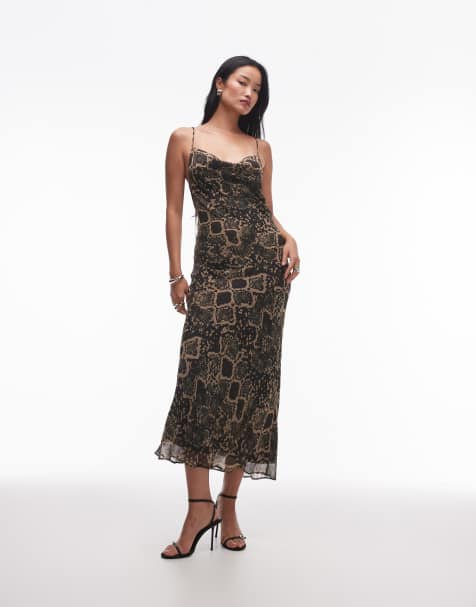 Topshop twist back cowl neck midi slip in snake print - view 1