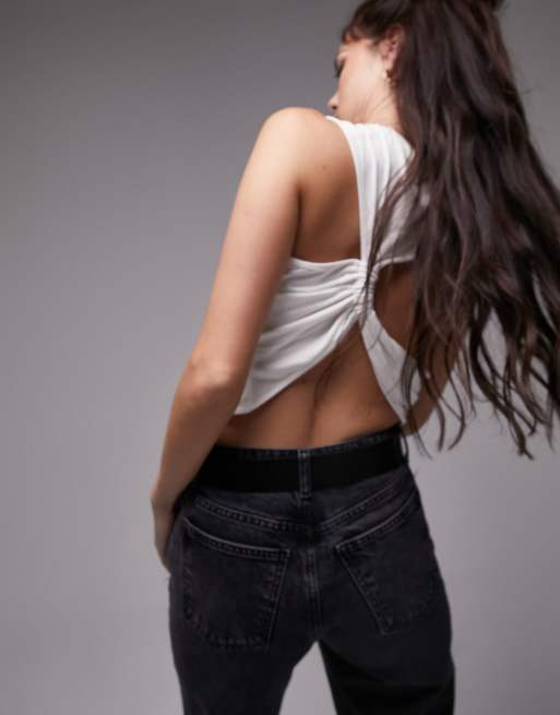 Topshop twist back singlet in white