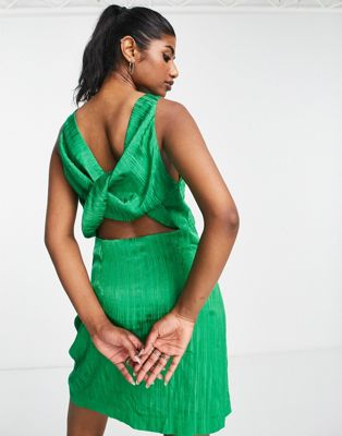 Topshop twist back twist wrap front dress in green