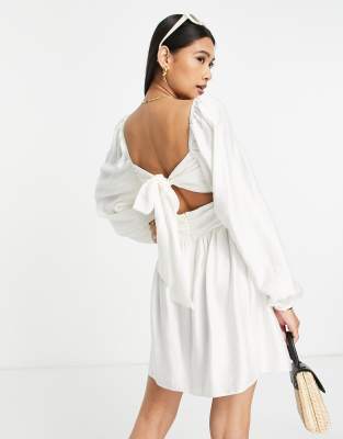 Topshop twist cut out mini tea dress in ivory-Pink