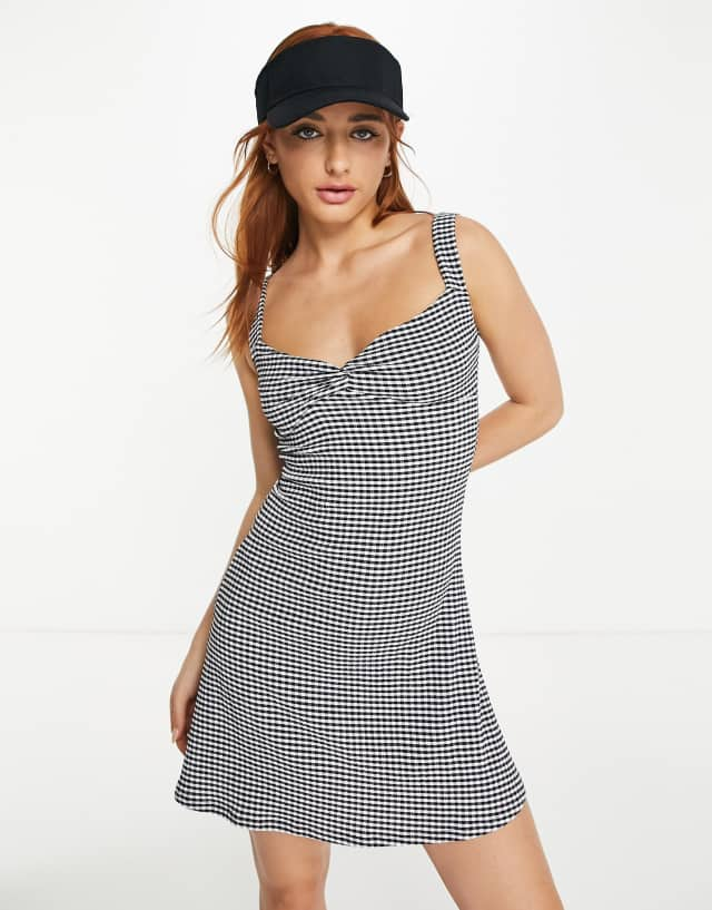 Topshop twist front cut out jersey gingham mini dress in monochrome