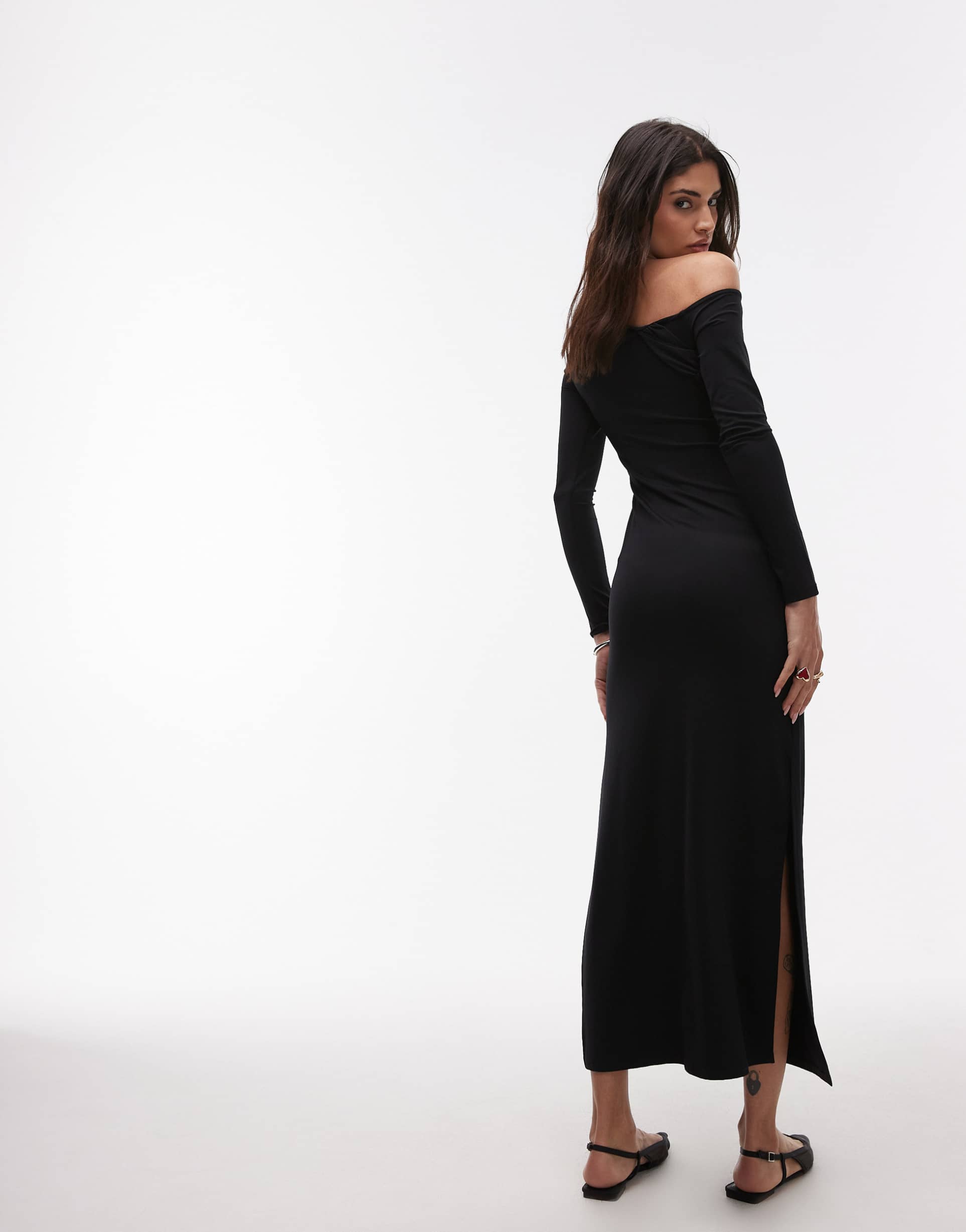 topshop twist front long sleeve dress in black