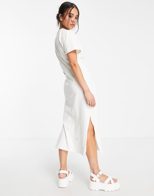 White midi t store shirt dress