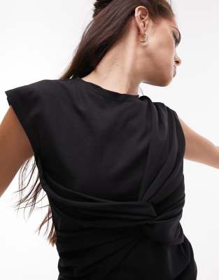 Topshop Twist Front Tank Top In Black