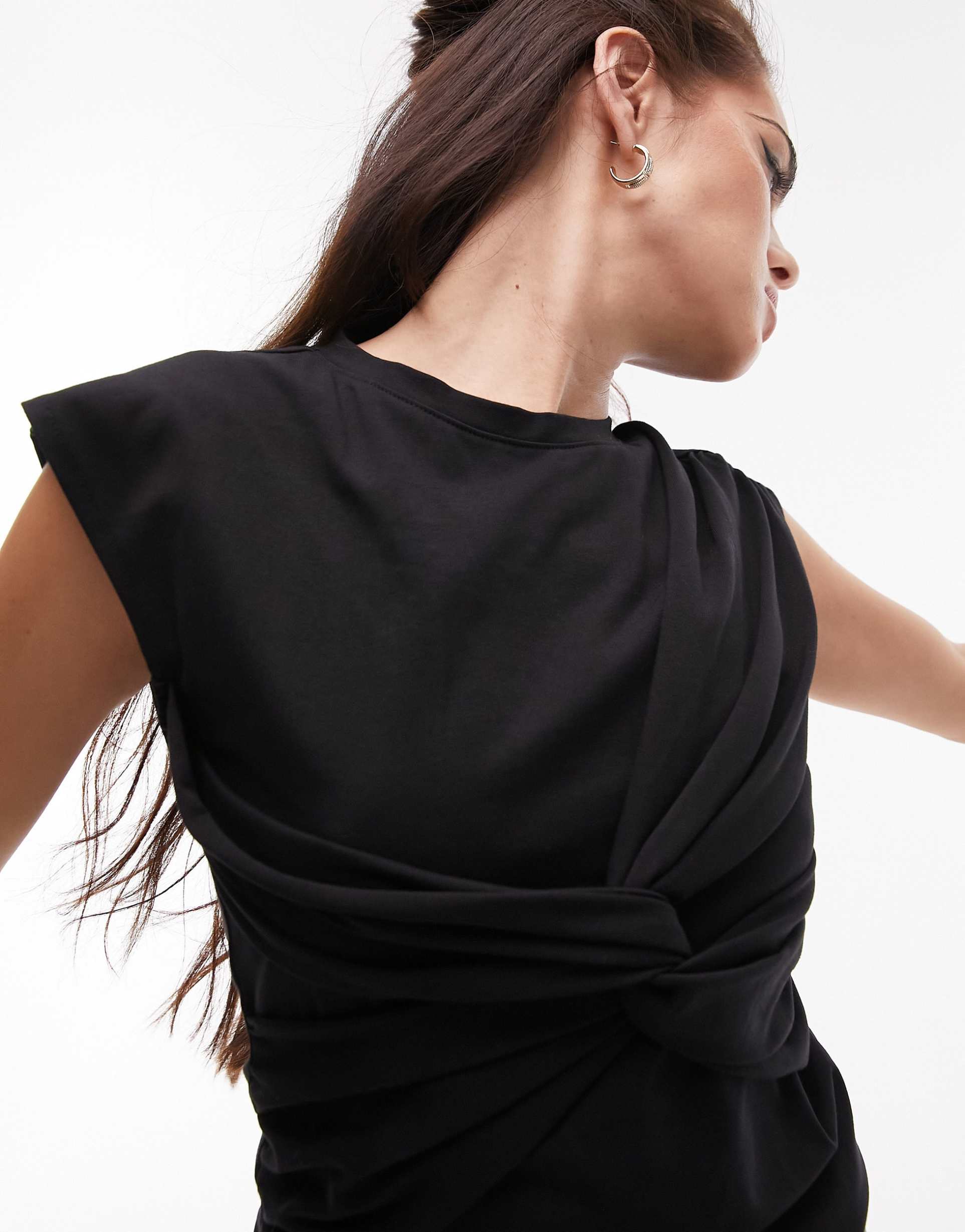 topshop twist front tank top in black