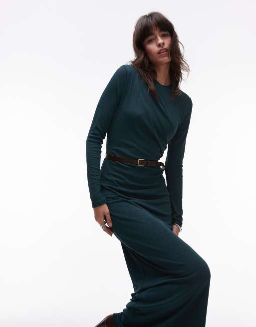 slim fit dress slacks Rent Topshop Shirred Poplin Midi Dress In Green Gingham