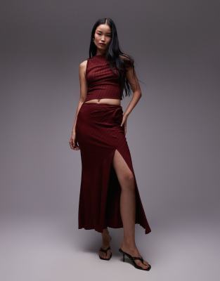 Topshop Twist Maxi Skirt In Burgundy - Part Of A Set-red