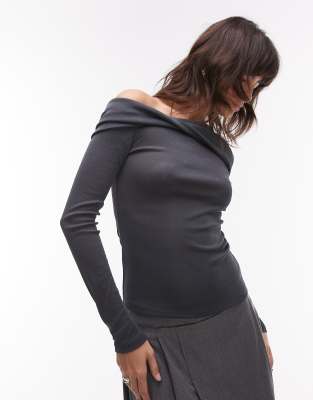 Topshop Twist Off-shoulder Top In Gray