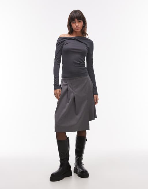 Topshop twist off-shoulder top in gray | ASOS