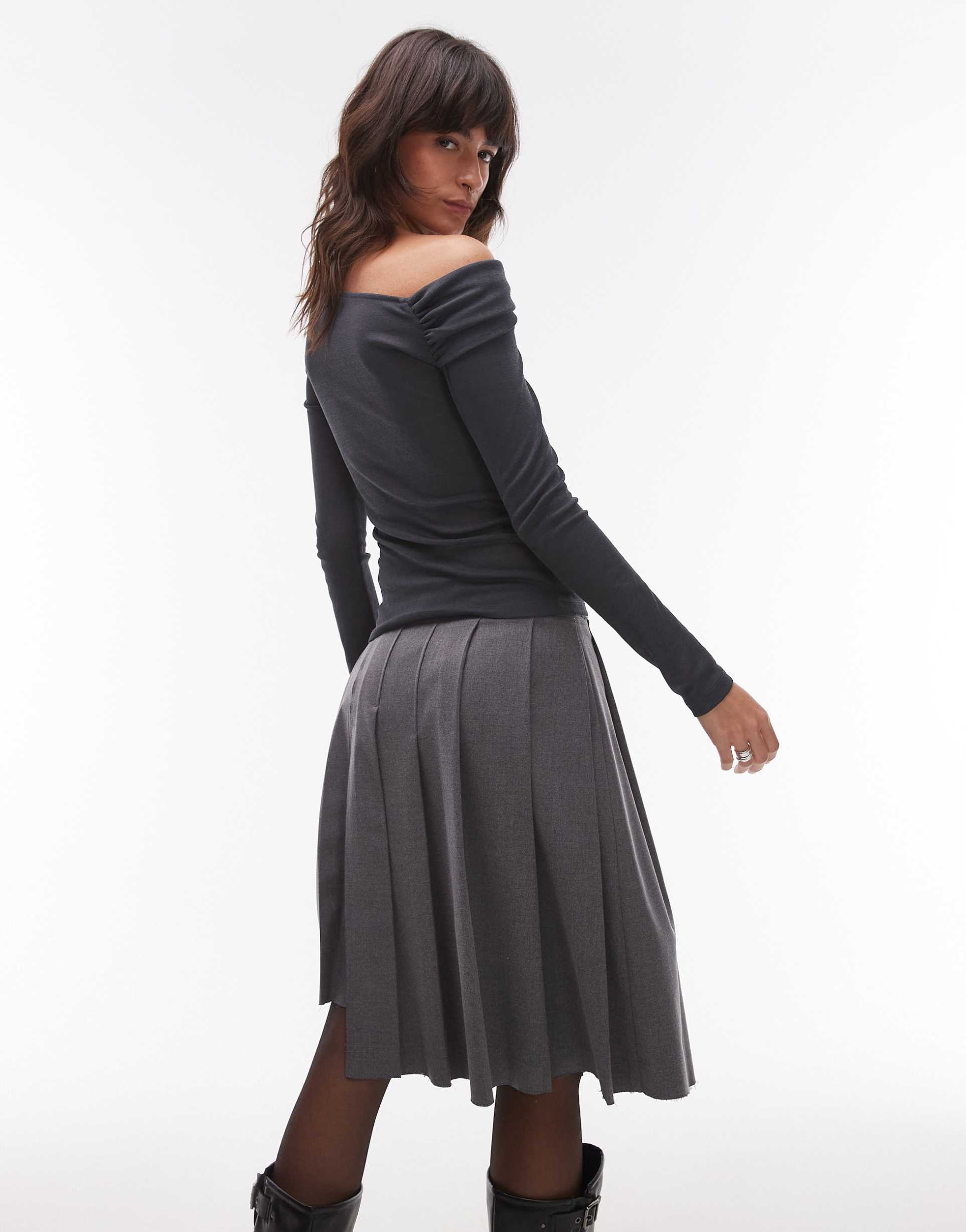 topshop twist off-shoulder top in gray