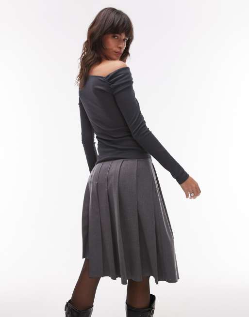 Topshop twist off-shoulder top in gray | ASOS