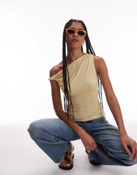 Topshop twist one shoulder top in buttermilk - view 1